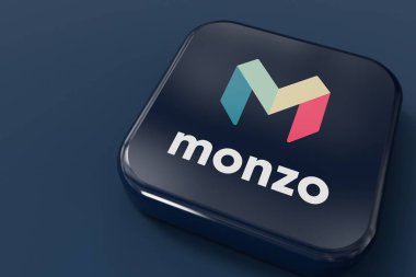 Londra, İngiltere - Temmuz 2023: Monzo banka şirketi logosu. 3B Hazırlama.