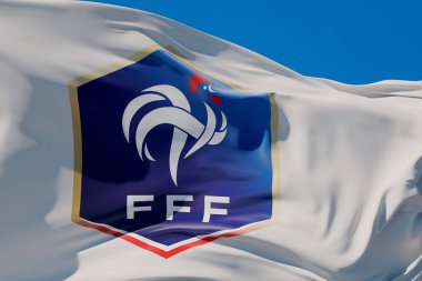 LONDON, İngiltere - Temmuz 2023: Fransa Milli Futbol Takımı logo rozeti. 3B Hazırlama.