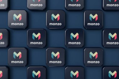 Londra, İngiltere - Temmuz 2023: Monzo banka şirketi logosu. 3B Hazırlama.