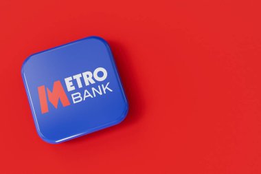 Londra, İngiltere - Temmuz 2023 Metro Bankası logosu. 3B Hazırlama.