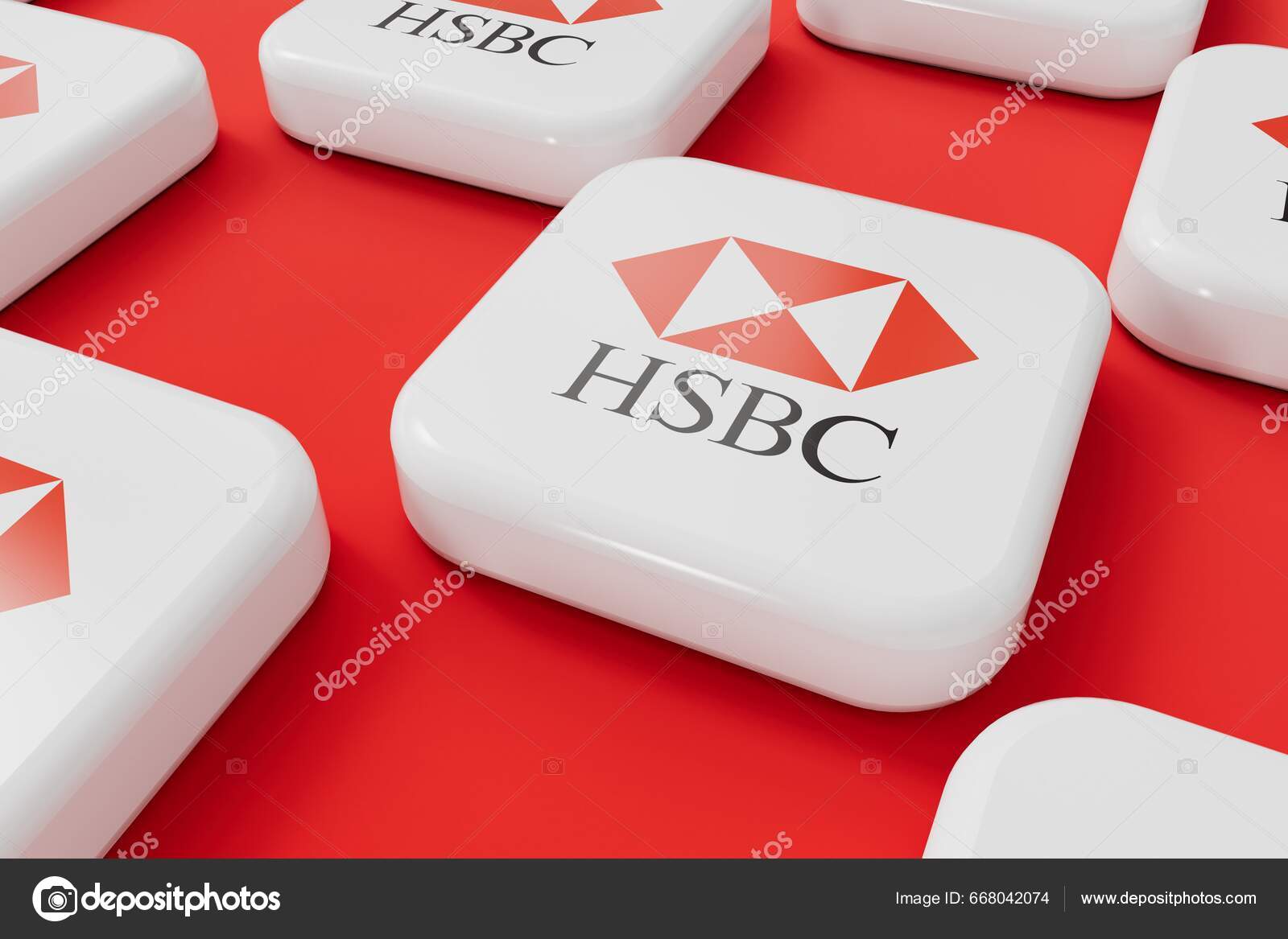 ロンドン イギリス 7月2023 Hsbc銀行の会社のロゴ 3Dレンダリング — ストック編集用写真©InkDropCreative#668042074
