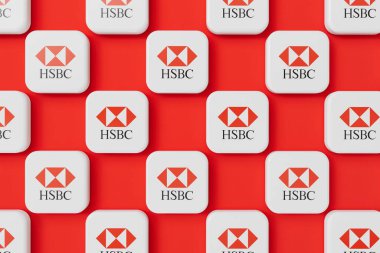 LONDON, İngiltere - Temmuz 2023: HSBC banka şirketi logosu. 3B Hazırlama.