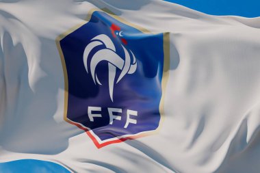 LONDON, İngiltere - Temmuz 2023: Fransa Milli Futbol Takımı logo rozeti. 3B Hazırlama.