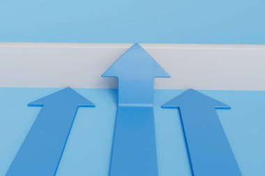 İş liderliği ve strateji. Bir ok diğerlerini geride bırakarak bir bariyerin üstesinden gelir. 3B Hazırlama.