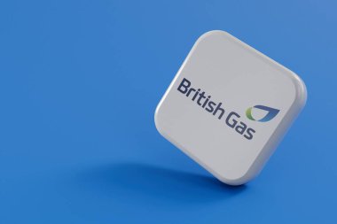 LONDON, İngiltere - Temmuz 2023: İngiliz doğalgaz tedarikçisi şirket logosu. 3B Hazırlama.