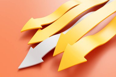 Oklar aynı yönde hareket ediyor ve bir tanesi öne çıkıyor. İş stratejisi ve liderlik. 3B Hazırlama.