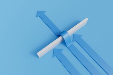 İş liderliği ve strateji. Bir ok diğerlerini geride bırakarak bir bariyerin üstesinden gelir. 3B Hazırlama.