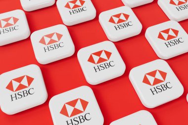 LONDON, İngiltere - Temmuz 2023: HSBC banka şirketi logosu. 3B Hazırlama.