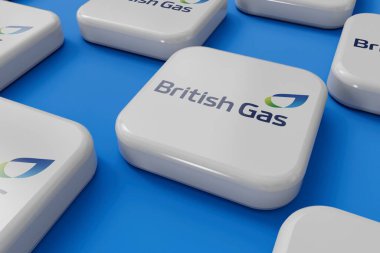 LONDON, İngiltere - Temmuz 2023: İngiliz doğalgaz tedarikçisi şirket logosu. 3B Hazırlama.