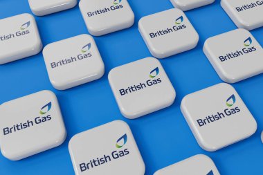LONDON, İngiltere - Temmuz 2023: İngiliz doğalgaz tedarikçisi şirket logosu. 3B Hazırlama.