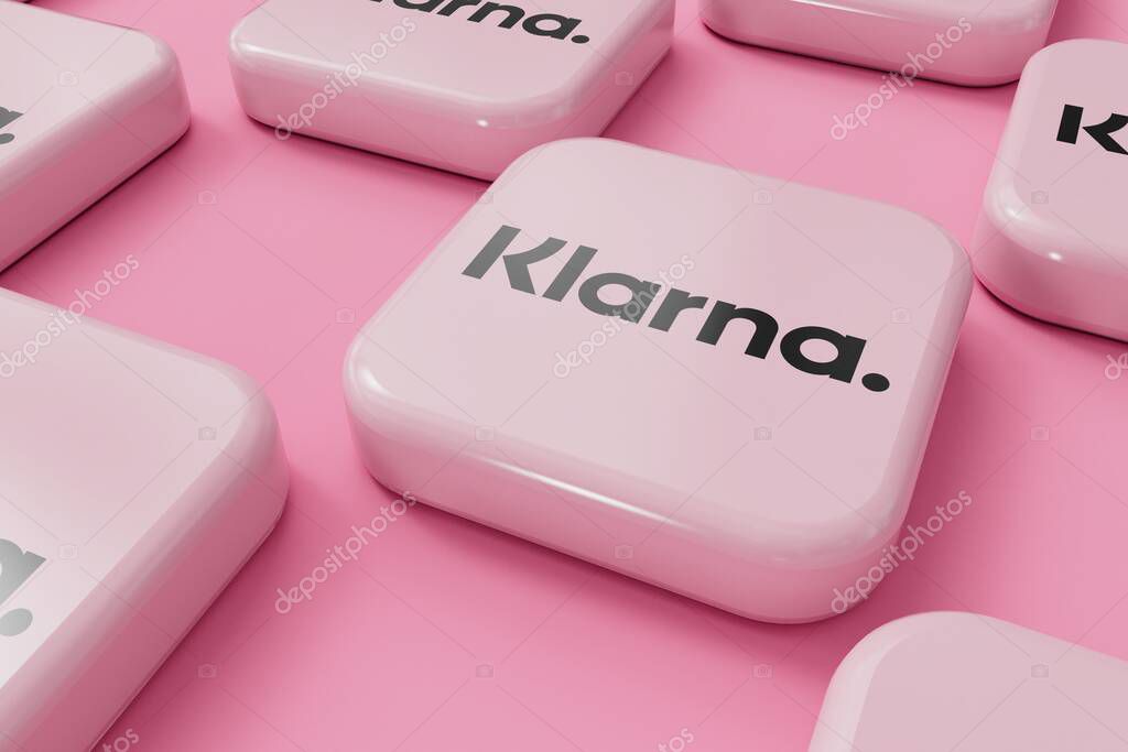 LONDON, UK - September 2023: Klarna online financial service provider company logo. 3D Rendering.