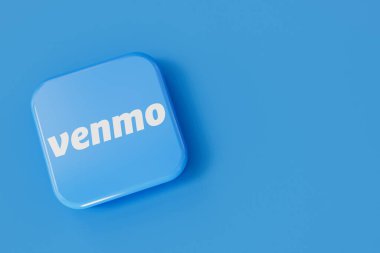 LONDON, İngiltere - Eylül 2023: Venmo çevrimiçi ödeme paylaşım hizmeti sağlayıcısı şirket logosu. 3B Hazırlama.