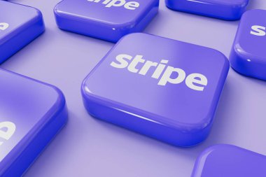 LONDON, İngiltere - Eylül 2023: Stripe online finans hizmeti sağlayıcısı şirket logosu. 3B Hazırlama.