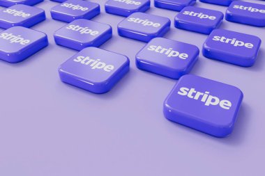 LONDON, İngiltere - Eylül 2023: Stripe online finans hizmeti sağlayıcısı şirket logosu. 3B Hazırlama.
