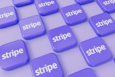 LONDON, İngiltere - Eylül 2023: Stripe online finans hizmeti sağlayıcısı şirket logosu. 3B Hazırlama.