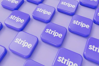 LONDON, İngiltere - Eylül 2023: Stripe online finans hizmeti sağlayıcısı şirket logosu. 3B Hazırlama.