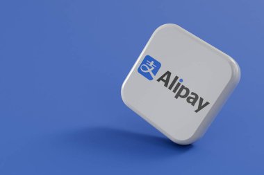 LONDON, İngiltere - Eylül 2023: Alipay mobil ve çevrimiçi ödeme hizmeti sağlayıcısı şirket logosu. 3B Hazırlama.