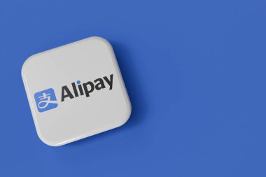 LONDON, İngiltere - Eylül 2023: Alipay mobil ve çevrimiçi ödeme hizmeti sağlayıcısı şirket logosu. 3B Hazırlama.