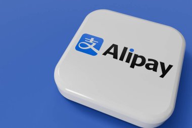 LONDON, İngiltere - Eylül 2023: Alipay mobil ve çevrimiçi ödeme hizmeti sağlayıcısı şirket logosu. 3B Hazırlama.