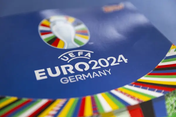 stock image LONDON, UK - April 2024: Oficcial UEFA Euro 2024 football sticker album from Topps.