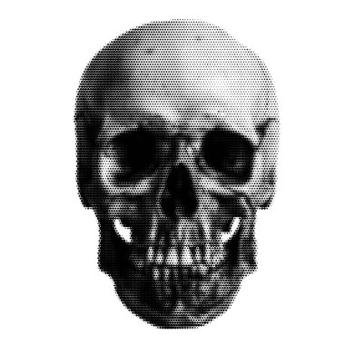 Korkunç cadılar bayramı grunge yarım ton kafatası kolajı tasarım elementi.