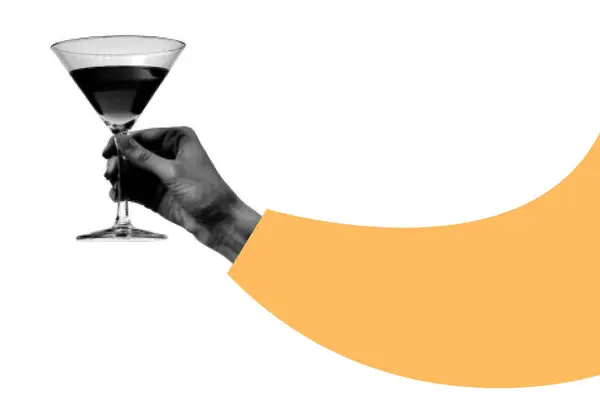 Sebuah Tangan Memegang Minuman Perayaan Elemen Desain Kolase Modern Halftone - Stok Vektor
