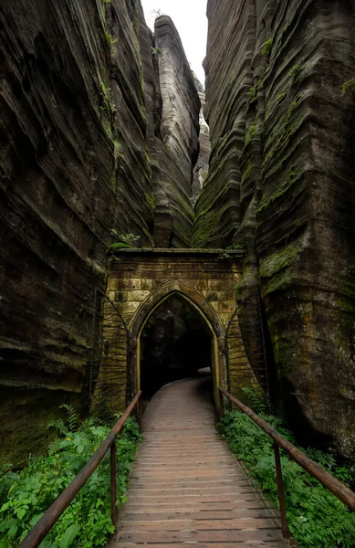 Porte Gothique Adrspach Teplice Rocks Réserve Naturelle Dans Région Des — Photo