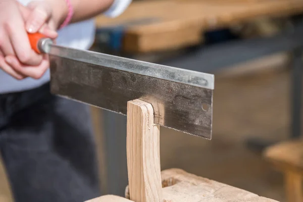 Carpenter Saws Workshop Fine Saw Closeup Hand Saw Carpenter — Stock Photo, Image