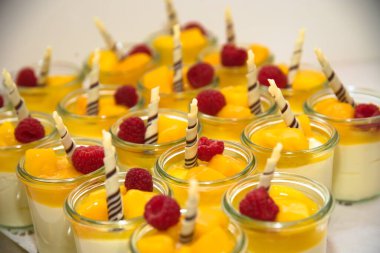 Tatlı olarak lezzetli meyveli mus. Gurmeler için tatlı.