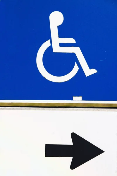 Blue Information Sign Wheelchair Users Barrier Free Arrow Shows Direction — Stock Photo, Image