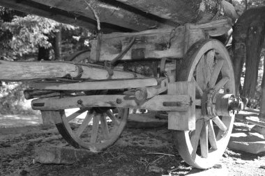 Tarihi kereste taşımacılığı için nostaljik ahşap vagon - siyah ve beyaz