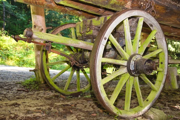 historical wooden wagon as a means of transport and vehicle for wood - detail