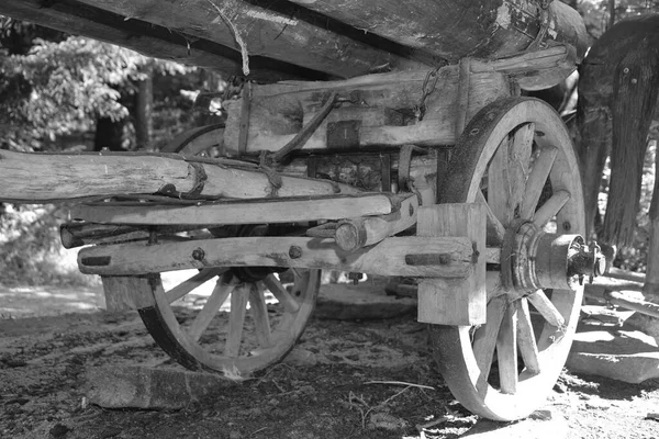 Nostalgischer Holzwagen Für Den Historischen Holztransport Schwarz Weiß — Stockfoto