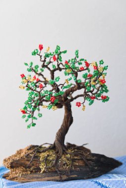 handmade handicraft copper wire tree - bonsai decorated with glass beads, wire art clipart