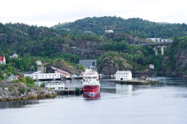 Panorama of the landscape and a harbor in the fjord in Bergen - Norway