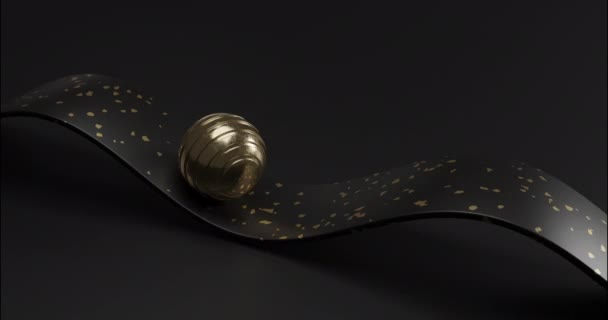 Balle Dorée Glissant Sur Forme Abstraite Vague Fond Noir Boucle — Video
