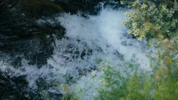 Nad Głową Widok Slow Motion Shot Płynącej Czystej Wody Górskiej — Wideo stockowe