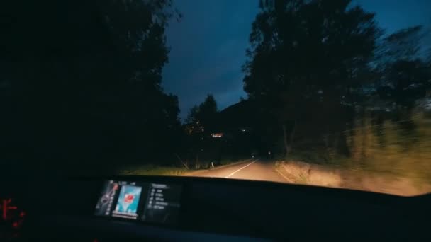 Turis Mengemudi Mobil Jalan Pedesaan Pada Malam Hari Pada Petualangan — Stok Video