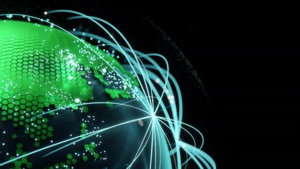 Крупный План Графическая Анимация Земли Космоса Линиями Сетевого Соединения Вокруг — стоковое видео