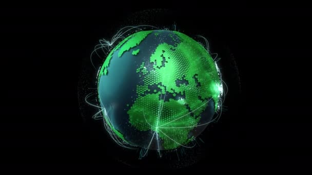 地球の地球は宇宙で回転し 接続線が回っています 人工知能とエコロジーを活用した3Dグラフィックコンセプト — ストック動画