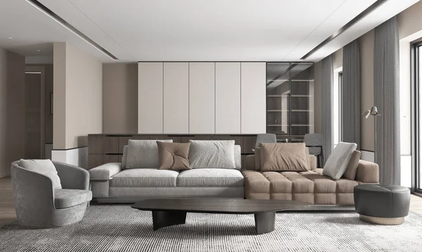 Large Luxury Modern Interior Living Room Illustration — Stock Photo, Image