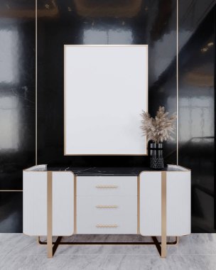 Dekoratif duvarlı bir çerçeve modeli ve pencereden gün ışığı. 3B illüstrasyon