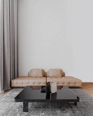 3D resimli oturma odasının lüks modern iç tasarımı