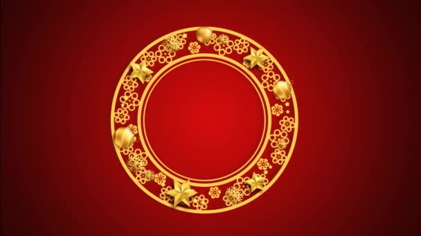 Animacja Złoty Ozdobiony Wieniec Czerwonym Tle Projektowania Boże Narodzenie Lub — Wideo stockowe
