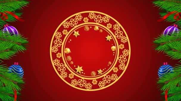Animation Golden Decorated Wreath Red Background Design Christmas New Year — Stock Video