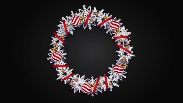 Corona Decorada Blanca Animación Sobre Fondo Negro Para Navidad Diseño — Vídeo de stock
