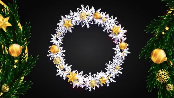 Animation White Decorated Wreath Black Background Design Christmas New Year — Stock Video