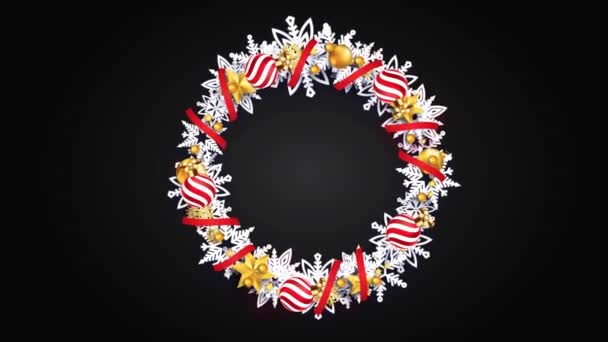Corona Decorada Blanca Animación Sobre Fondo Negro Para Navidad Diseño — Vídeo de stock