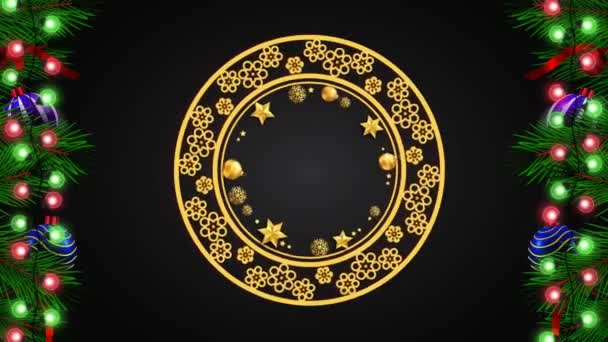 Animation Golden Decorated Wreath Black Background Design Christmas New Year — Stock Video