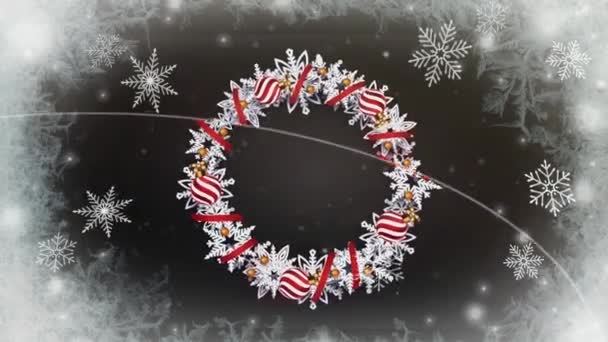 Animation Green Decorated Wreath Red Background Design Christmas New Year — Stock Video